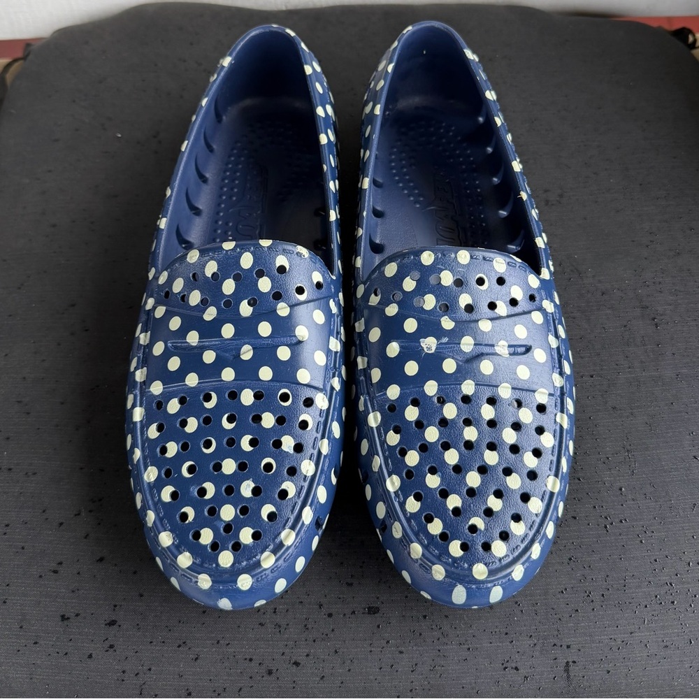 Navy Polka Dot Rubber Loafers
